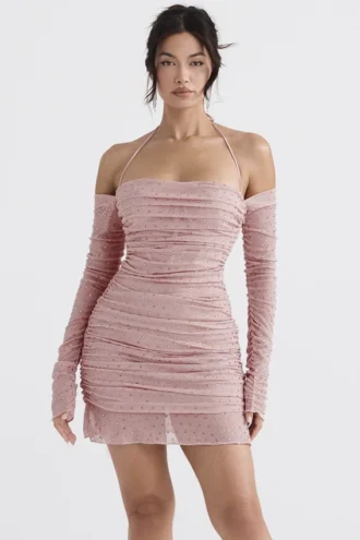 Abito Estella rosa tenue con cristalli