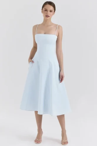 Abito estivo A-line in cotone elasticizzato blu chiaro “Dolly”