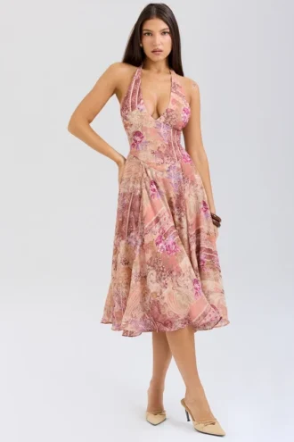 Abito Estivo con scollo all’americana in georgette con stampa patchwork Paisley “Solada”