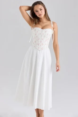 Abito estivo con stampa rose Clarabelle in cotone e corsetto staccabile