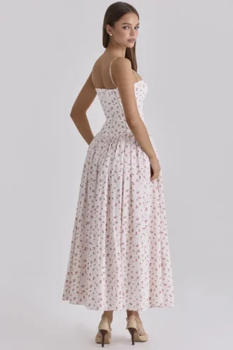 Abito estivo in cotone con stampa di rose bianche Ysabella
