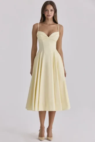 Abito estivo in cotone Dahlia Lemon con taglio a principessa