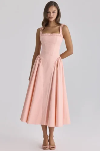Abito estivo midi in cotone color pesca Dorothy