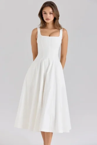 Abito Estivo midi in cotone elasticizzato bianco Mariabella