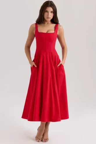Abito Estivo midi in cotone elasticizzato rosso Mariabella