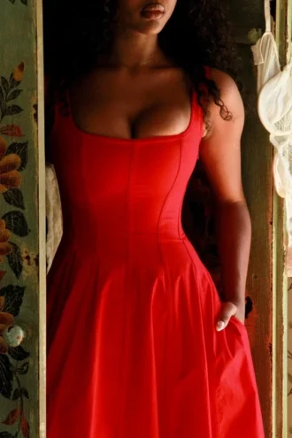 Abito Estivo midi in cotone elasticizzato rosso Mariabella