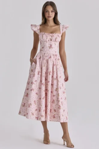 Abito Estivo midi in cotone rosa vintage Livia