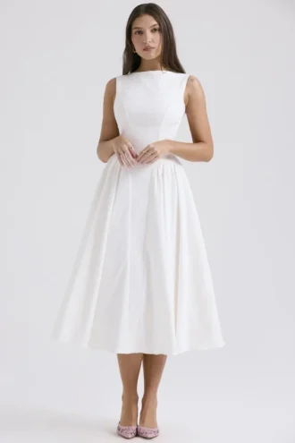 Abito estivo midi in twill bianco Cindy
