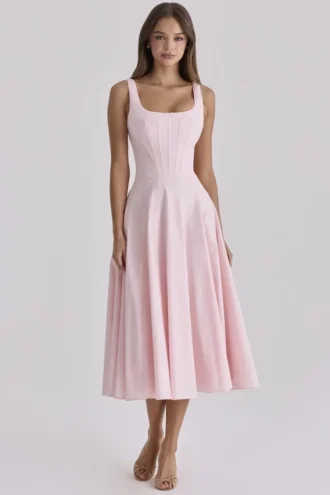 Abito estivo midi rosa con lacci in cotone Jaime
