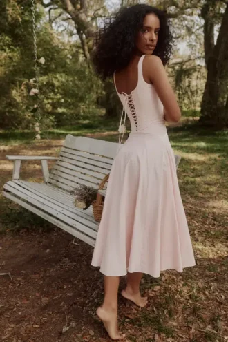 Abito estivo midi rosa con lacci in cotone Jaime
