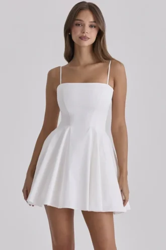 Abito estivo mini svasato in cotone bianco Dolly