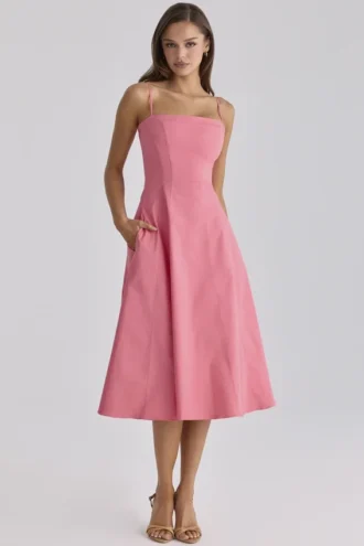 Abito estivo svasato in cotone Dolly Raspberry
