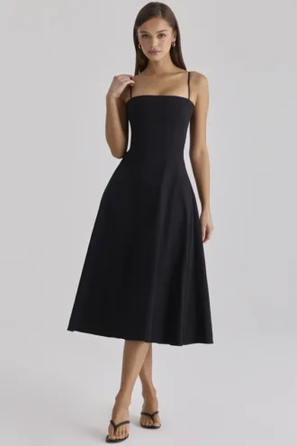 Abito estivo svasato in cotone nero Dolly