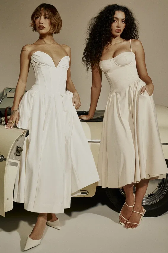 Abito midi senza spalline Lady White