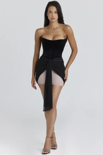 Abito in chiffon nero e rosa cipria Clara – Edizione limitata