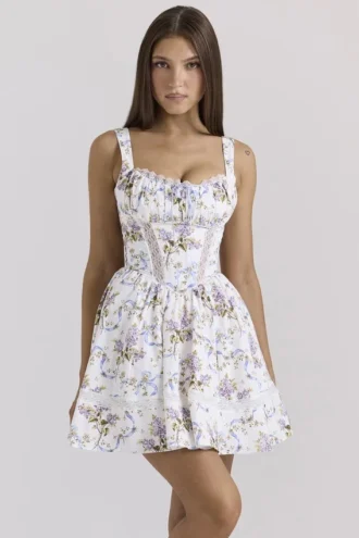 Abito in cotone con stampa floreale a nastri Kimmie White