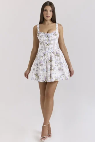 Abito in cotone con stampa floreale a nastri Kimmie White