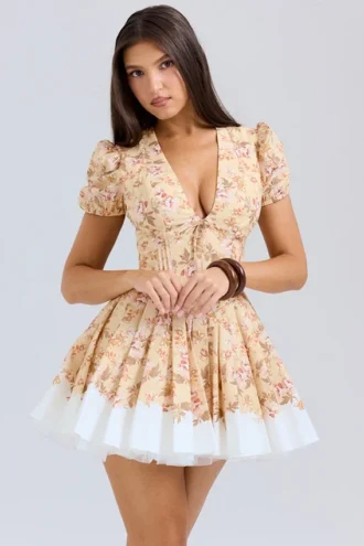 Abito in cotone plissettato con stampa Honeyflower di Imani