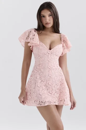 Abito in pizzo floreale rosa perfetto Verity