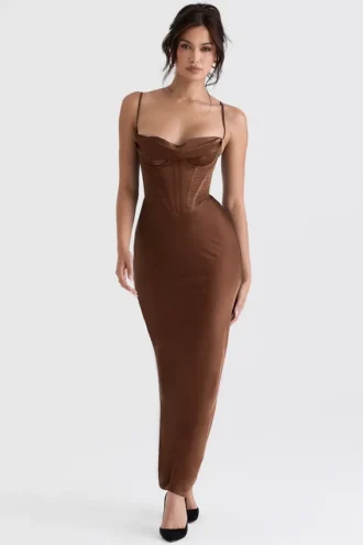 Abito lungo a corsetto Charmaine Chocolate