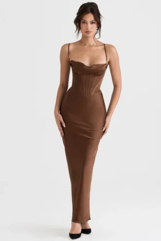 Abito lungo a corsetto Charmaine Chocolate