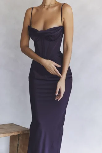 Abito lungo a corsetto “Charmaine” in tonalità notte