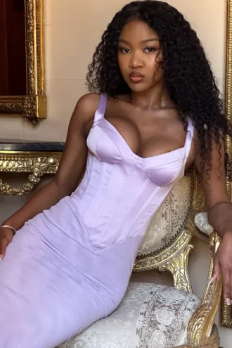 Abito lungo a corsetto in raso Breeze Orchid