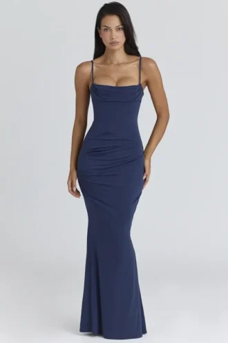 Abito lungo a corsetto Milena blu navy