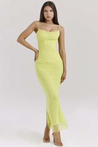 Abito lungo a corsetto Nalini Acid Lime