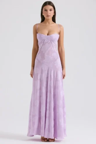 Abito lungo con dorso in pizzo floreale Seren Orchid