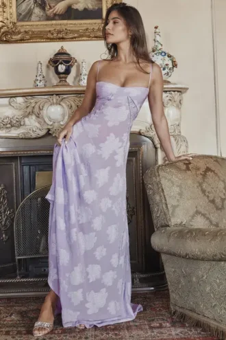 Abito lungo con dorso in pizzo floreale Seren Orchid