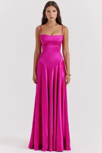 Abito lungo con lacci Anabella fucsia