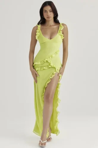 Abito lungo con volant Pixie Lime