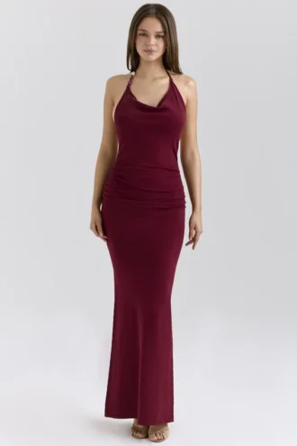 Abito lungo drappeggiato con scollo all’americana Thalina Wine