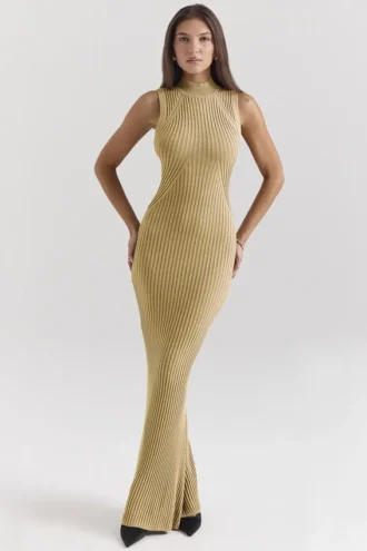 Abito lungo Emmie in oro metallizzato