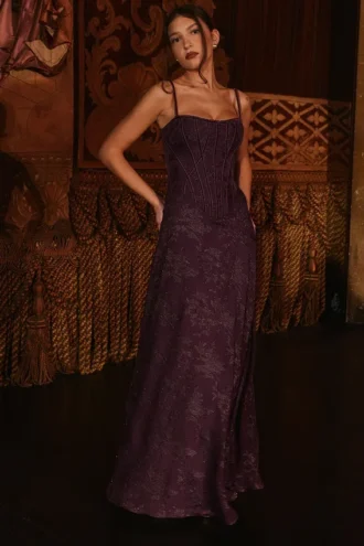 Abito lungo in chiffon lurex color uva “Esme”