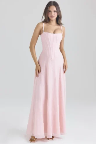 Abito lungo in chiffon lurex rosa cipria Esme