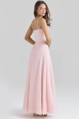 Abito lungo in chiffon lurex rosa cipria Esme