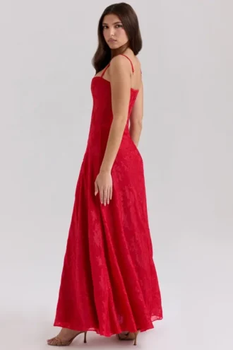 Abito lungo in chiffon lurex rosso Esme