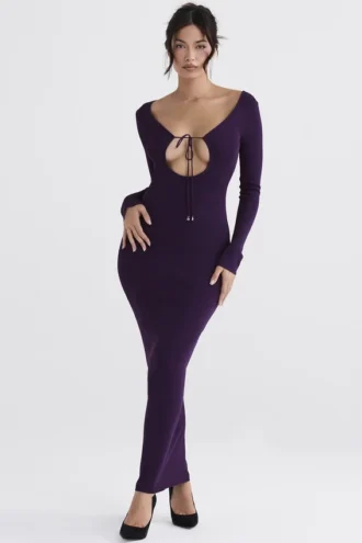 Abito lungo in maglia a coste Keana Grape