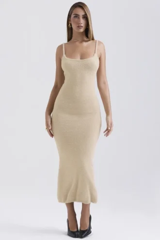 Abito lungo in morbida maglia soffice Fayette Beige