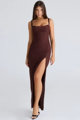 Abito lungo in rete elasticizzata Lini bordeaux
