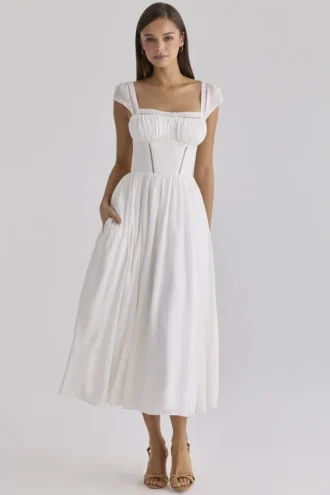 Abito lungo in voile bianco + ricamo inglese Thea