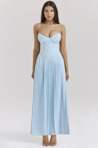Abito lungo plissettato Marcella Ocean Blue