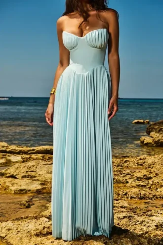 Abito lungo plissettato Marcella Ocean Blue