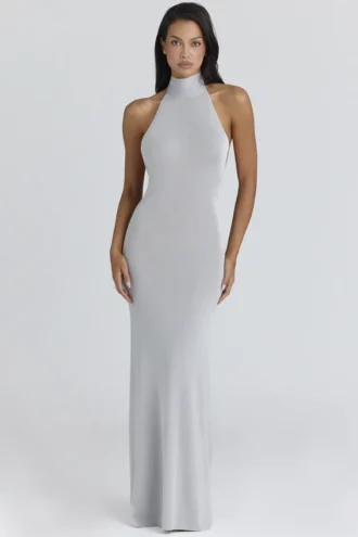 Abito lungo senza spalline e con scollo all’americana Nova Silver Grey