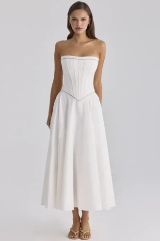 Abito lungo senza spalline in cotone bianco “Gina”