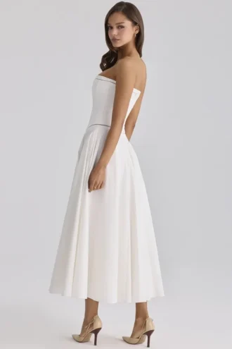 Abito lungo senza spalline in cotone bianco “Gina”