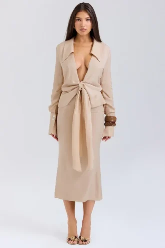 Abito midi a camicia con scollo a V Nevaeh Almond