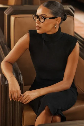Abito midi a collo alto in misto cashmere nero Gaia